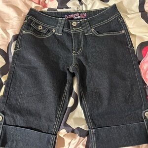 Angels Dark Blue Denim Capri Pants with Pink Logo